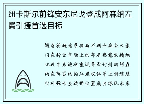 纽卡斯尔前锋安东尼戈登成阿森纳左翼引援首选目标